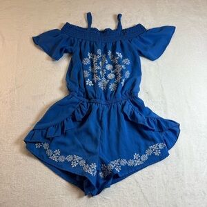 Bebe Girls Blue and White Floral Kids Romper